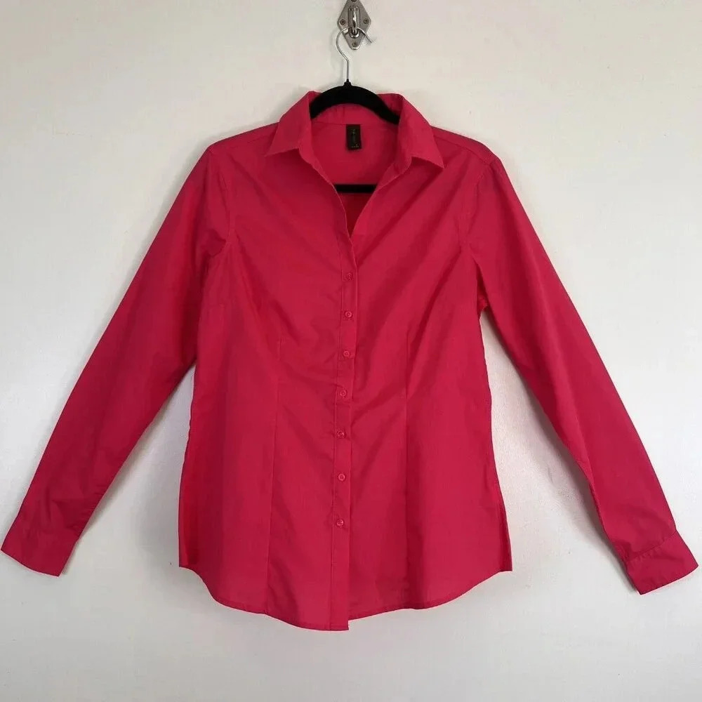 Piazza Italia Women's Button Up Fuschia Cotton Shirt L
